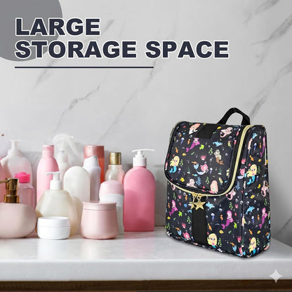 Cute Cartoon Hanging Kids Toiletry Bag Children Travel Cosmetic Makeup Organizer Wash Bag Shower bag Over Night Bag Camping Shaving Kit Bag for Boys & Girls (Mermaid)