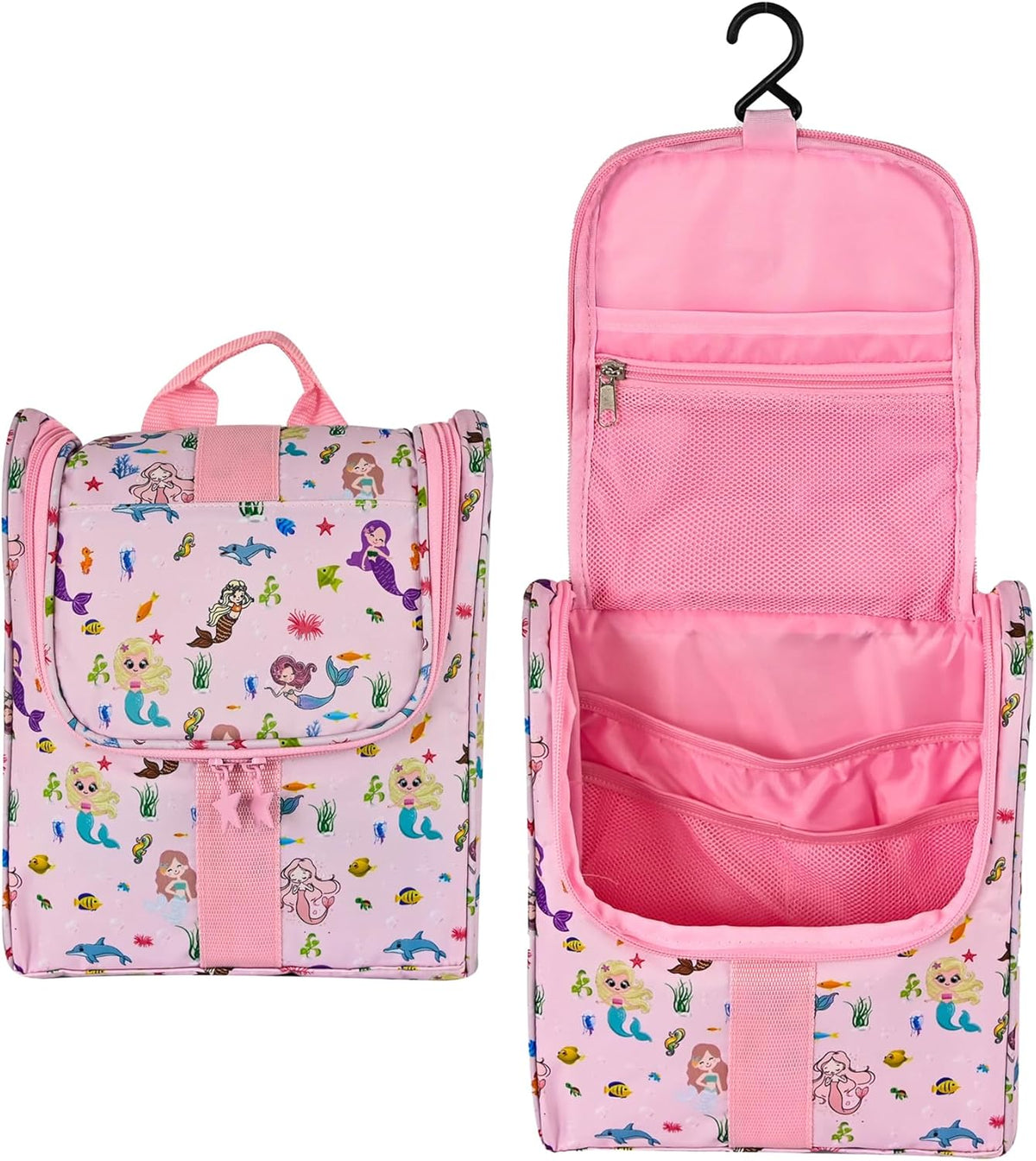 Cute Cartoon Hanging Kids Toiletry Bag Children Travel Cosmetic Makeup Organizer Wash Bag Shower bag Over Night Bag Camping Shaving Kit Bag for Boys & Girls (Mermaid)