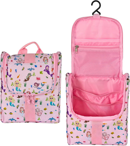 Cute Cartoon Hanging Kids Toiletry Bag Children Travel Cosmetic Makeup Organizer Wash Bag Shower bag Over Night Bag Camping Shaving Kit Bag for Boys & Girls (Mermaid)