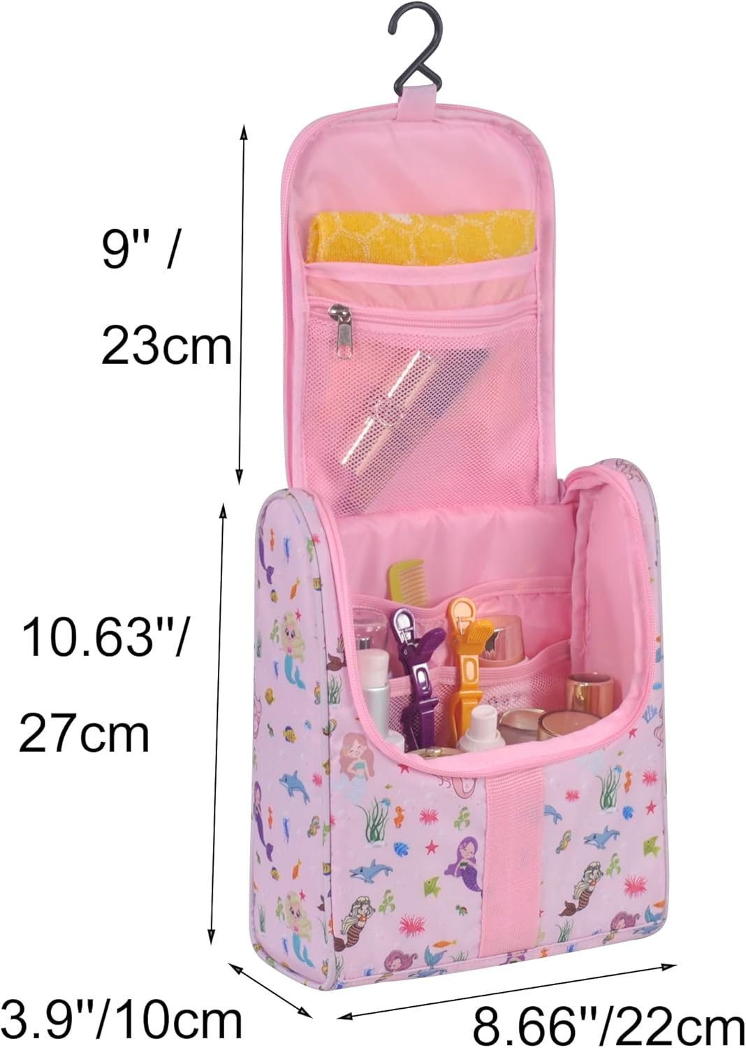 Cute Cartoon Hanging Kids Toiletry Bag Children Travel Cosmetic Makeup Organizer Wash Bag Shower bag Over Night Bag Camping Shaving Kit Bag for Boys & Girls (Mermaid)