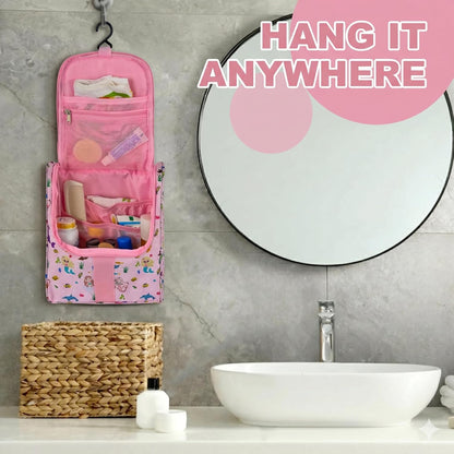 Cute Cartoon Hanging Kids Toiletry Bag Children Travel Cosmetic Makeup Organizer Wash Bag Shower bag Over Night Bag Camping Shaving Kit Bag for Boys & Girls (Mermaid)