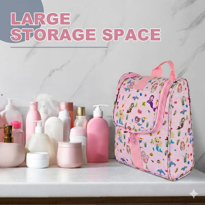 Cute Cartoon Hanging Kids Toiletry Bag Children Travel Cosmetic Makeup Organizer Wash Bag Shower bag Over Night Bag Camping Shaving Kit Bag for Boys & Girls (Mermaid)