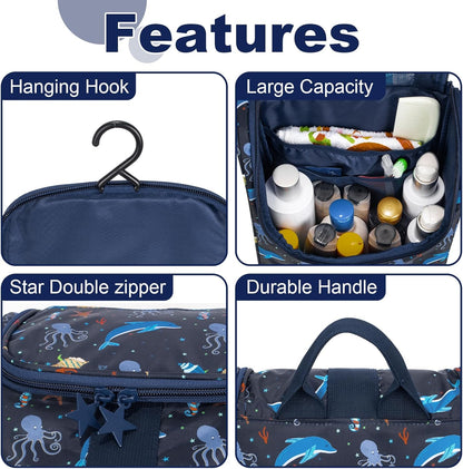 Cute Cartoon Hanging Kids Toiletry Bag Children Travel Cosmetic Makeup Organizer Wash Bag Shower bag Over Night Bag Camping Shaving Kit Bag for Boys & Girls (Mermaid)