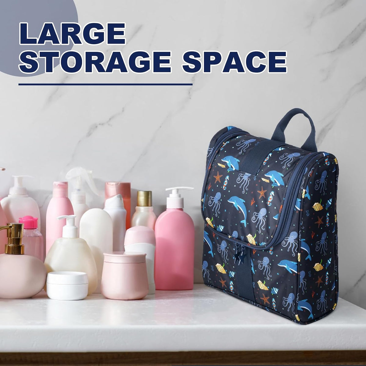 Cute Cartoon Hanging Kids Toiletry Bag Children Travel Cosmetic Makeup Organizer Wash Bag Shower bag Over Night Bag Camping Shaving Kit Bag for Boys & Girls (Mermaid)