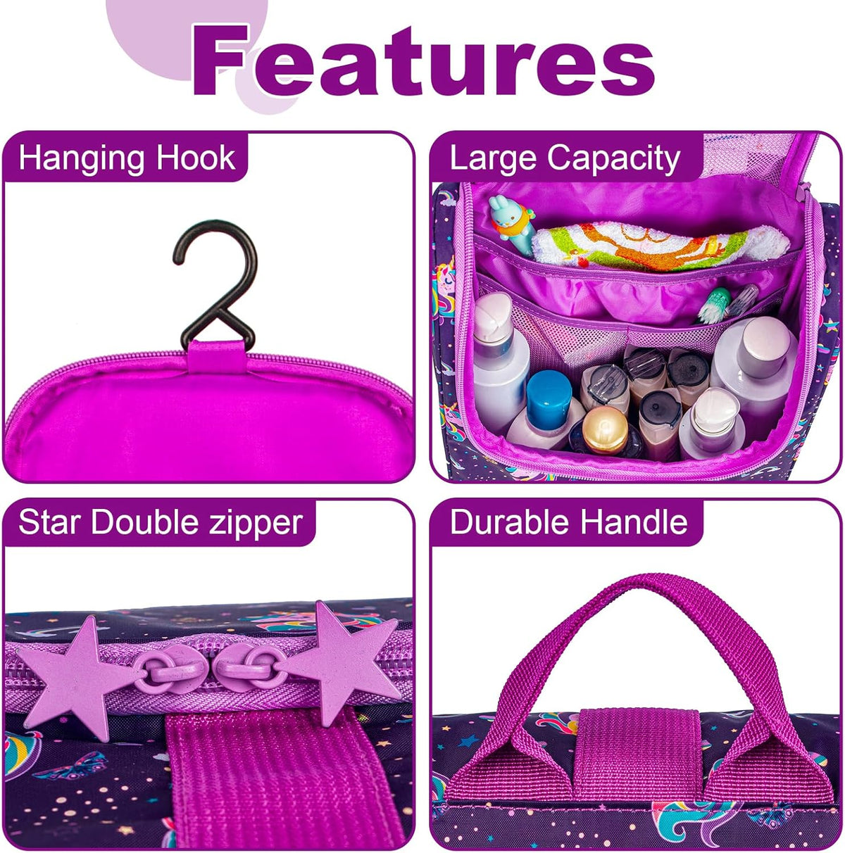 Cute Cartoon Hanging Kids Toiletry Bag Children Travel Cosmetic Makeup Organizer Wash Bag Shower bag Over Night Bag Camping Shaving Kit Bag for Boys & Girls (Mermaid)