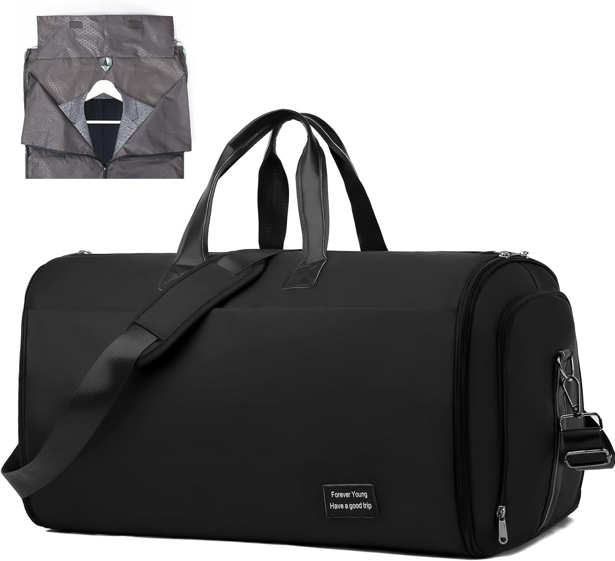 47L Large Convertible Travel Garment Duffel Bag for Men Women, 2 in 1 Hanging Suit Bag with Shoulder Strap, Brown