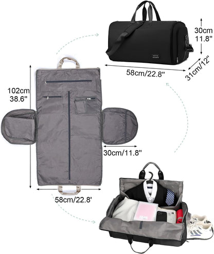 47L Large Convertible Travel Garment Duffel Bag for Men Women, 2 in 1 Hanging Suit Bag with Shoulder Strap, Brown