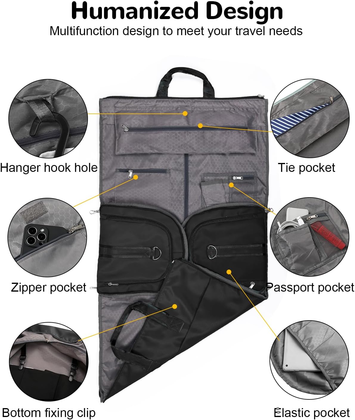 47L Large Convertible Travel Garment Duffel Bag for Men Women, 2 in 1 Hanging Suit Bag with Shoulder Strap, Brown