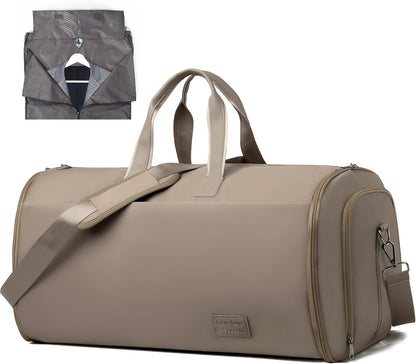 47L Large Convertible Travel Garment Duffel Bag for Men Women, 2 in 1 Hanging Suit Bag with Shoulder Strap, Brown