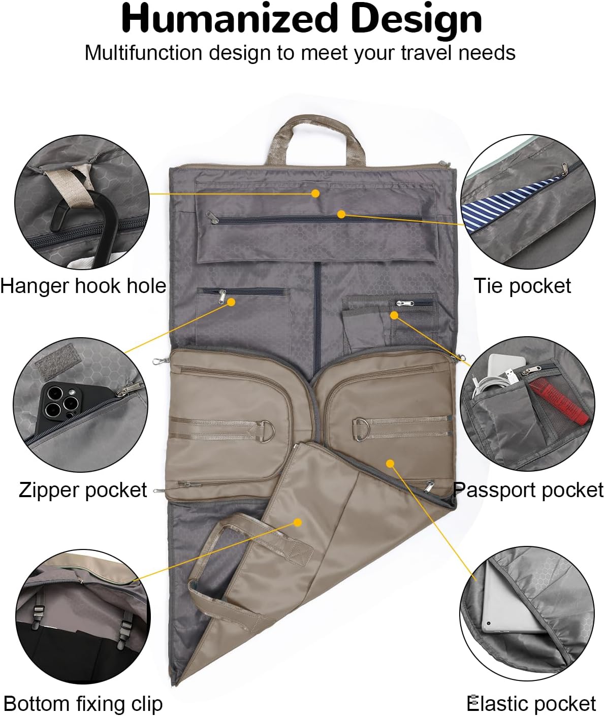 47L Large Convertible Travel Garment Duffel Bag for Men Women, 2 in 1 Hanging Suit Bag with Shoulder Strap, Brown