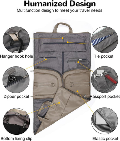 47L Large Convertible Travel Garment Duffel Bag for Men Women, 2 in 1 Hanging Suit Bag with Shoulder Strap, Brown