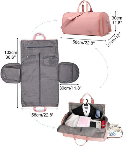 47L Large Convertible Travel Garment Duffel Bag for Men Women, 2 in 1 Hanging Suit Bag with Shoulder Strap, Brown