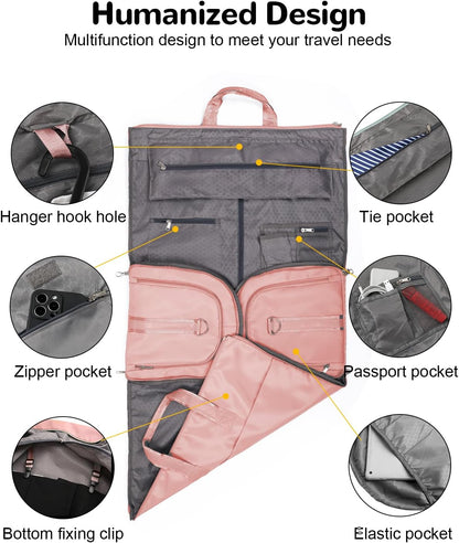 47L Large Convertible Travel Garment Duffel Bag for Men Women, 2 in 1 Hanging Suit Bag with Shoulder Strap, Brown