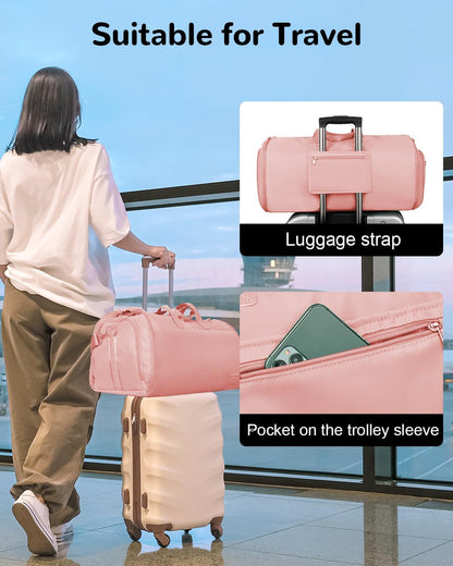 47L Large Convertible Travel Garment Duffel Bag for Men Women, 2 in 1 Hanging Suit Bag with Shoulder Strap, Brown