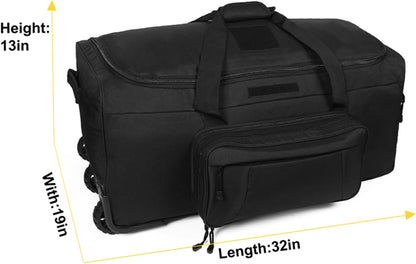 Duffel Bag Wheels Rolling Deployment Wheeled Military Suitcase Heavy-Duty Extra large deployment bag Capacity 32 Inch，Green