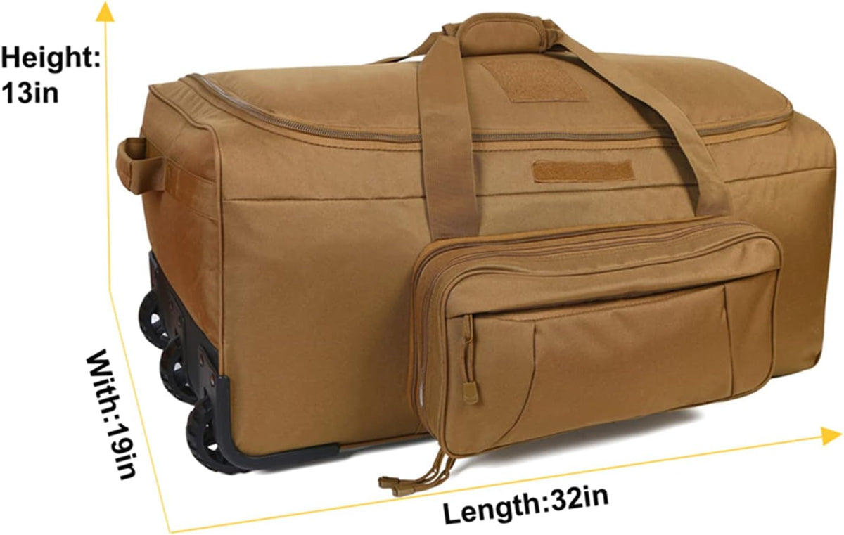 Duffel Bag Wheels Rolling Deployment Wheeled Military Suitcase Heavy-Duty Extra large deployment bag Capacity 32 Inch，Green