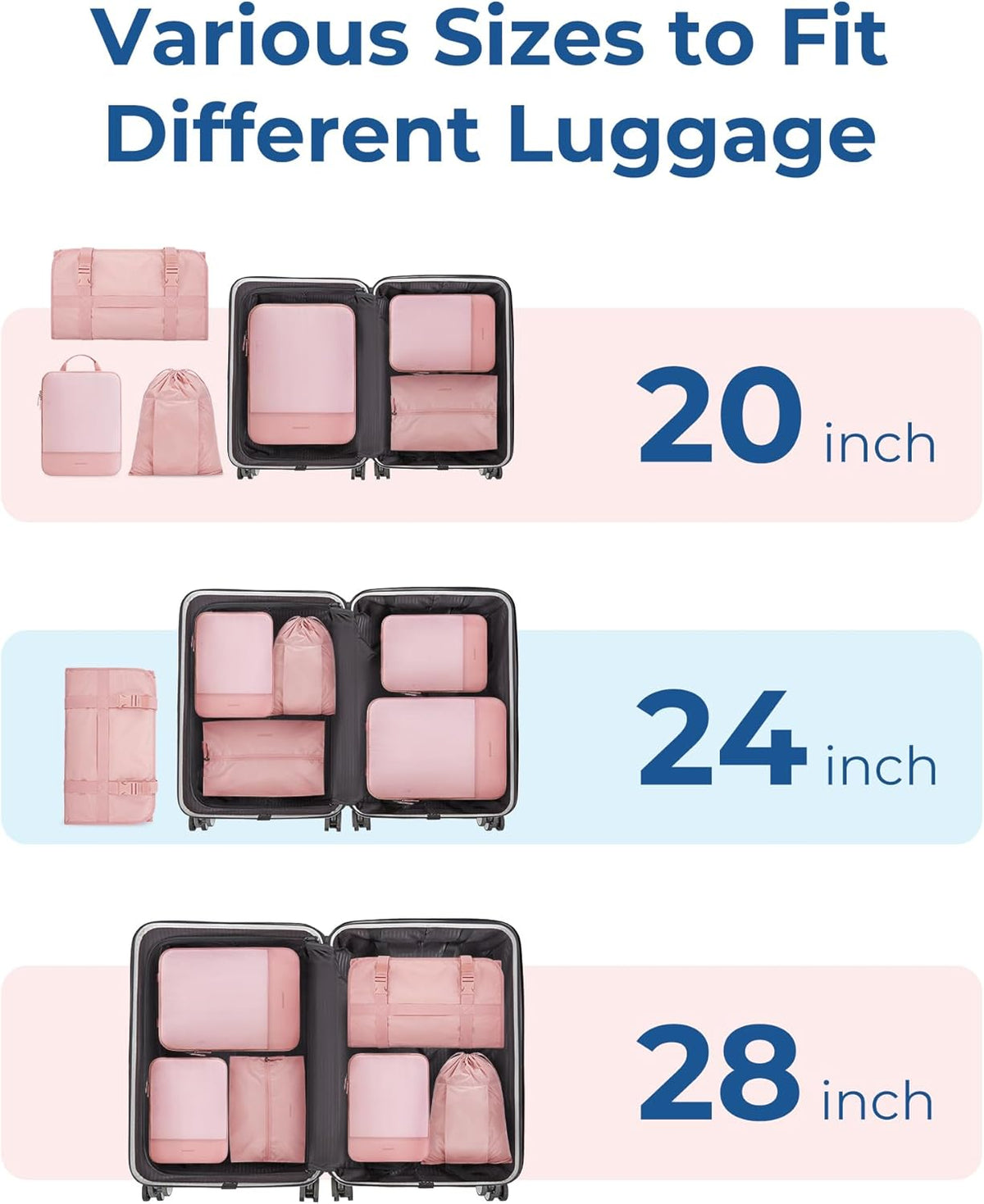 Hanging Compression Packing Cubes 6 Set Cruise Travel Essentials | 3-Fold Space Saving Hanging Shelves, Closet Organizers & Storage, Compressible Suitcase Organizer Bags, Machine Washable Cube