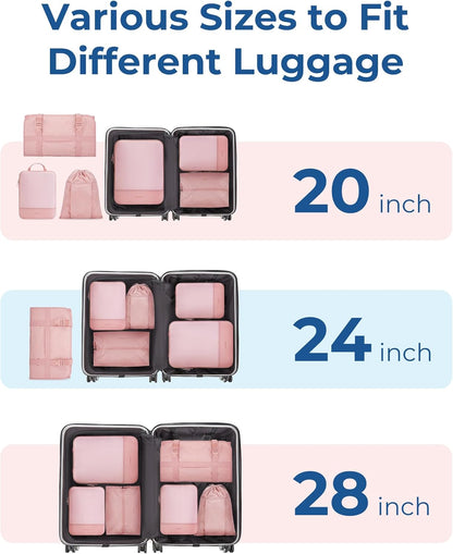 Hanging Compression Packing Cubes 6 Set Cruise Travel Essentials | 3-Fold Space Saving Hanging Shelves, Closet Organizers & Storage, Compressible Suitcase Organizer Bags, Machine Washable Cube