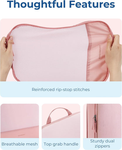 Hanging Compression Packing Cubes 6 Set Cruise Travel Essentials | 3-Fold Space Saving Hanging Shelves, Closet Organizers & Storage, Compressible Suitcase Organizer Bags, Machine Washable Cube