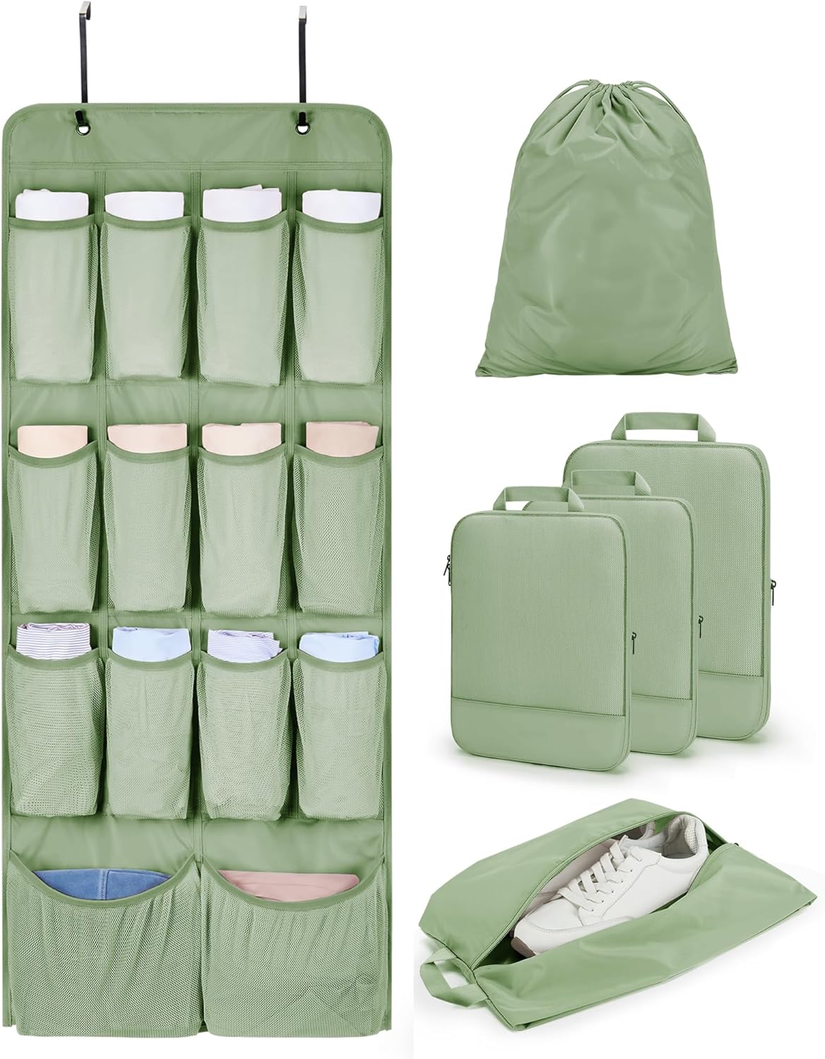 Hanging Compression Packing Cubes 6 Set Cruise Travel Essentials | 3-Fold Space Saving Hanging Shelves, Closet Organizers & Storage, Compressible Suitcase Organizer Bags, Machine Washable Cube
