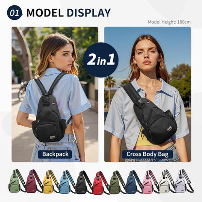 Convertible Sling Bags for Women Men, Lightweight Crossbody Backpack Daypack Fit for 7.9" Tablet for Casual Travel Sport Hiking (Blue)