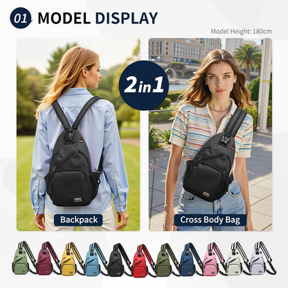 Convertible Sling Bags for Women Men, Lightweight Crossbody Backpack Daypack Fit for 7.9" Tablet for Casual Travel Sport Hiking (Blue)