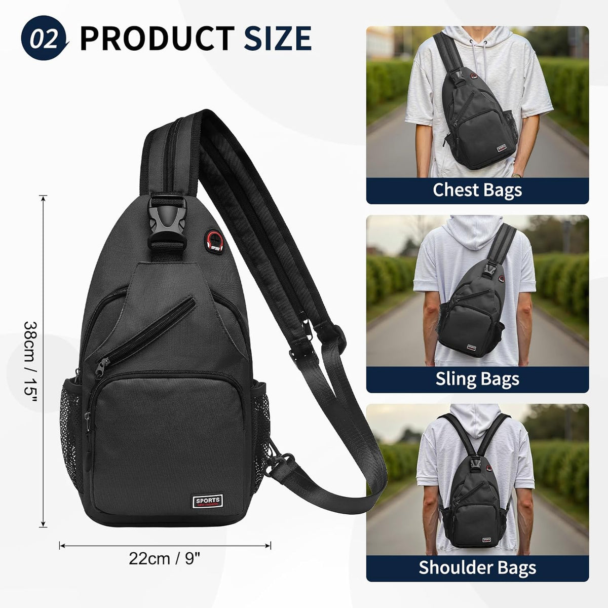 Convertible Sling Bags for Women Men, Lightweight Crossbody Backpack Daypack Fit for 7.9" Tablet for Casual Travel Sport Hiking (Blue)