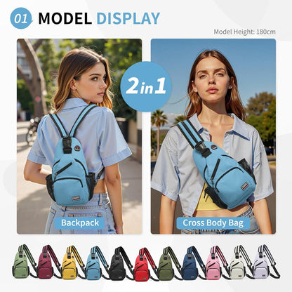 Convertible Sling Bags for Women Men, Lightweight Crossbody Backpack Daypack Fit for 7.9" Tablet for Casual Travel Sport Hiking (Blue)