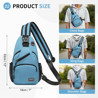 Convertible Sling Bags for Women Men, Lightweight Crossbody Backpack Daypack Fit for 7.9" Tablet for Casual Travel Sport Hiking (Blue)