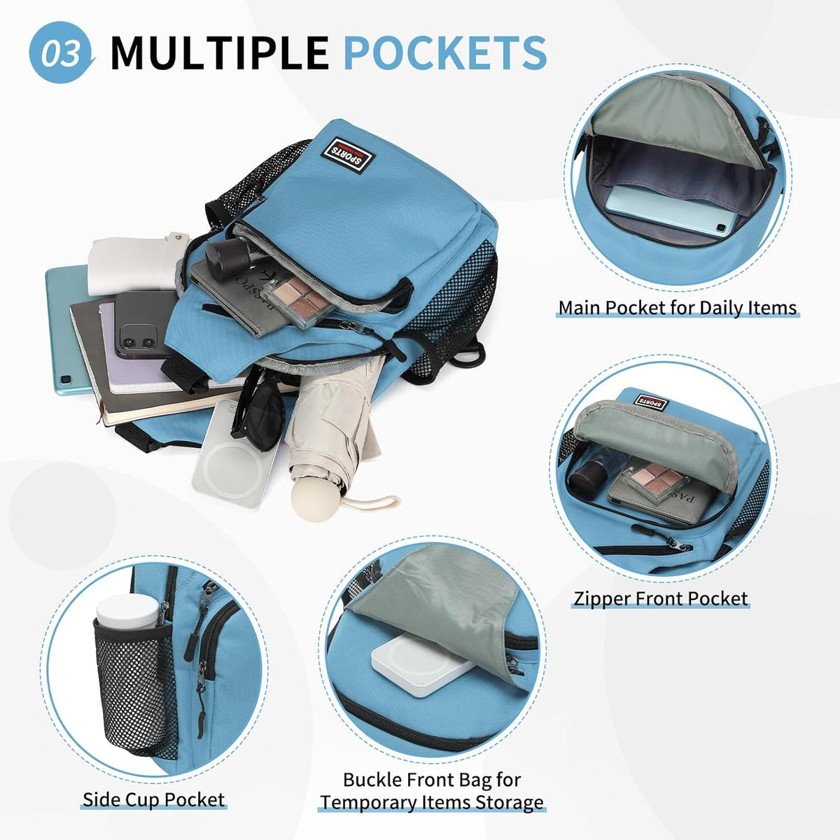 Convertible Sling Bags for Women Men, Lightweight Crossbody Backpack Daypack Fit for 7.9" Tablet for Casual Travel Sport Hiking (Blue)