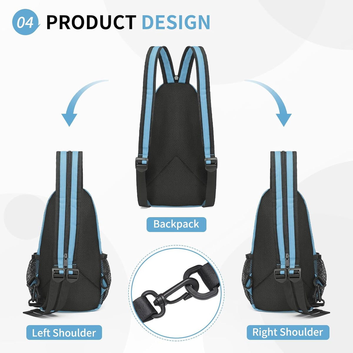 Convertible Sling Bags for Women Men, Lightweight Crossbody Backpack Daypack Fit for 7.9" Tablet for Casual Travel Sport Hiking (Blue)