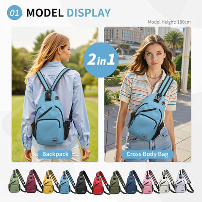 Convertible Sling Bags for Women Men, Lightweight Crossbody Backpack Daypack Fit for 7.9" Tablet for Casual Travel Sport Hiking (Blue)