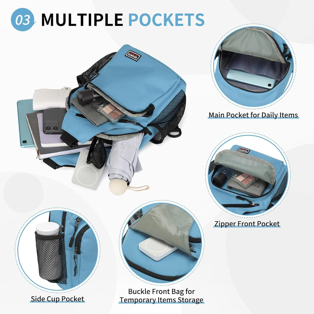 Convertible Sling Bags for Women Men, Lightweight Crossbody Backpack Daypack Fit for 7.9" Tablet for Casual Travel Sport Hiking (Blue)