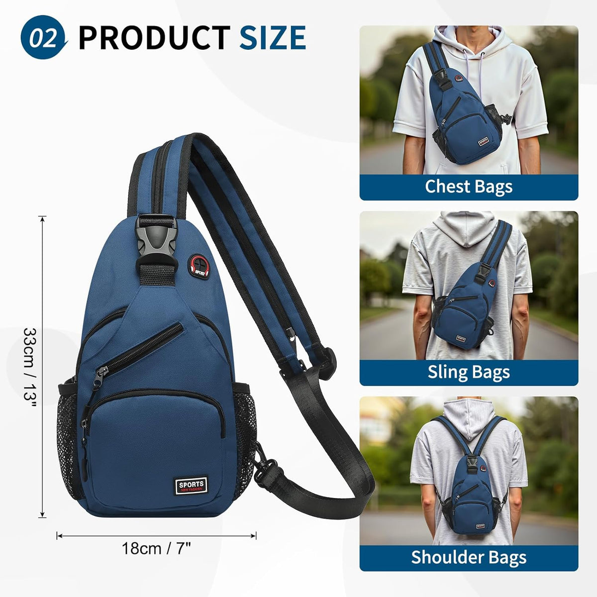Convertible Sling Bags for Women Men, Lightweight Crossbody Backpack Daypack Fit for 7.9" Tablet for Casual Travel Sport Hiking (Blue)