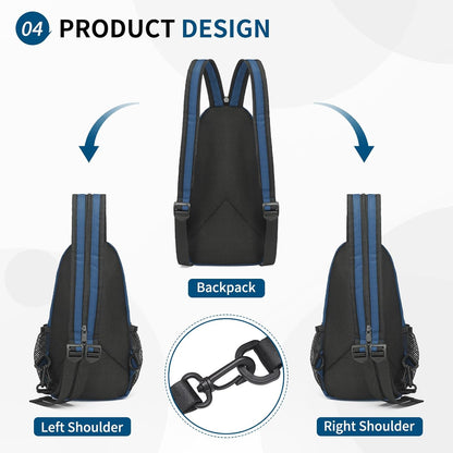 Convertible Sling Bags for Women Men, Lightweight Crossbody Backpack Daypack Fit for 7.9" Tablet for Casual Travel Sport Hiking (Blue)
