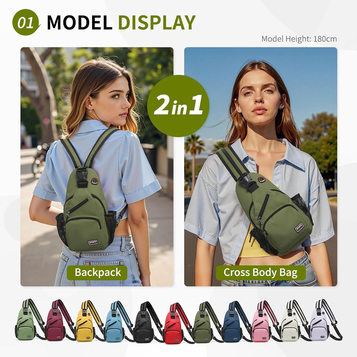 Convertible Sling Bags for Women Men, Lightweight Crossbody Backpack Daypack Fit for 7.9" Tablet for Casual Travel Sport Hiking (Blue)