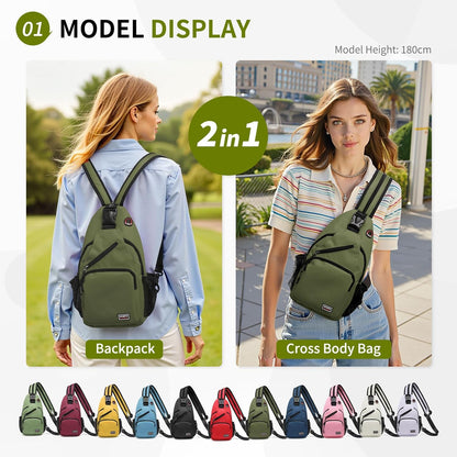 Convertible Sling Bags for Women Men, Lightweight Crossbody Backpack Daypack Fit for 7.9" Tablet for Casual Travel Sport Hiking (Blue)