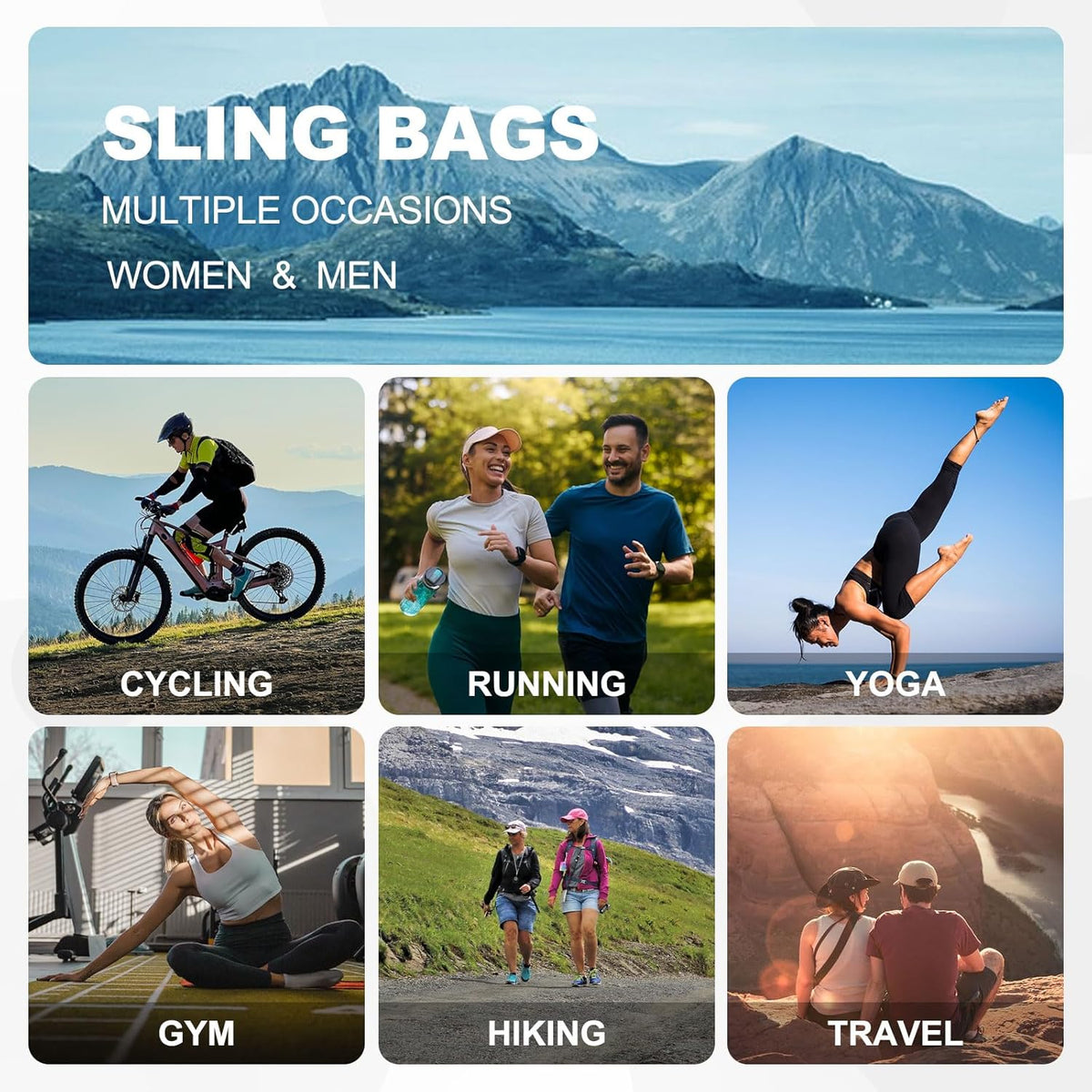 Convertible Sling Bags for Women Men, Lightweight Crossbody Backpack Daypack Fit for 7.9" Tablet for Casual Travel Sport Hiking (Blue)