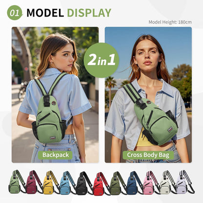 Convertible Sling Bags for Women Men, Lightweight Crossbody Backpack Daypack Fit for 7.9" Tablet for Casual Travel Sport Hiking (Blue)