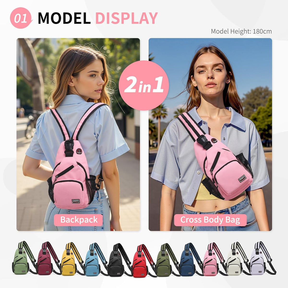 Convertible Sling Bags for Women Men, Lightweight Crossbody Backpack Daypack Fit for 7.9" Tablet for Casual Travel Sport Hiking (Blue)