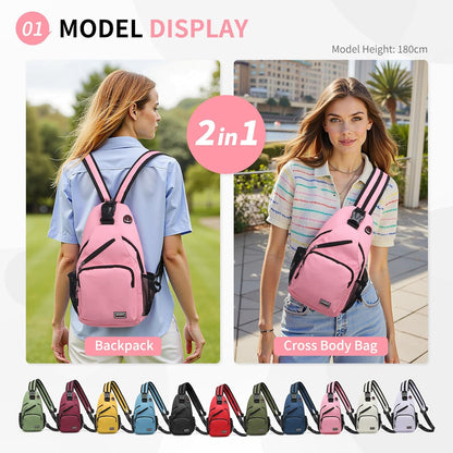 Convertible Sling Bags for Women Men, Lightweight Crossbody Backpack Daypack Fit for 7.9" Tablet for Casual Travel Sport Hiking (Blue)