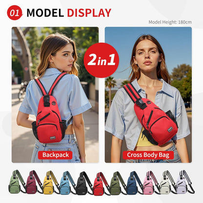 Convertible Sling Bags for Women Men, Lightweight Crossbody Backpack Daypack Fit for 7.9" Tablet for Casual Travel Sport Hiking (Blue)