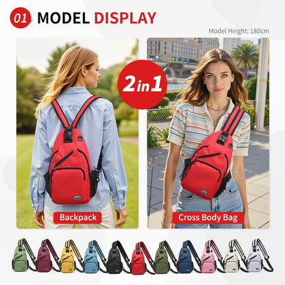 Convertible Sling Bags for Women Men, Lightweight Crossbody Backpack Daypack Fit for 7.9" Tablet for Casual Travel Sport Hiking (Blue)