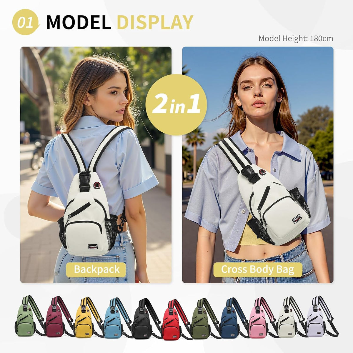 Convertible Sling Bags for Women Men, Lightweight Crossbody Backpack Daypack Fit for 7.9" Tablet for Casual Travel Sport Hiking (Blue)
