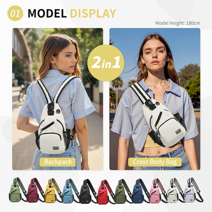 Convertible Sling Bags for Women Men, Lightweight Crossbody Backpack Daypack Fit for 7.9" Tablet for Casual Travel Sport Hiking (Blue)