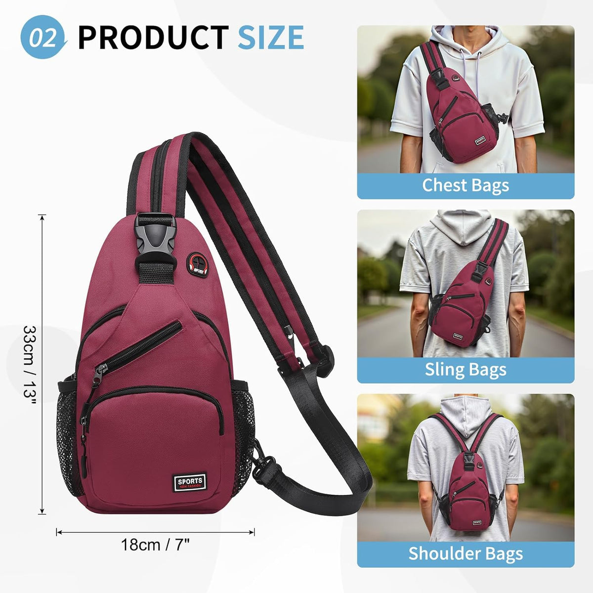 Convertible Sling Bags for Women Men, Lightweight Crossbody Backpack Daypack Fit for 7.9" Tablet for Casual Travel Sport Hiking (Blue)