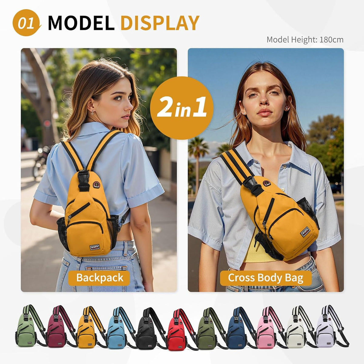 Convertible Sling Bags for Women Men, Lightweight Crossbody Backpack Daypack Fit for 7.9" Tablet for Casual Travel Sport Hiking (Blue)