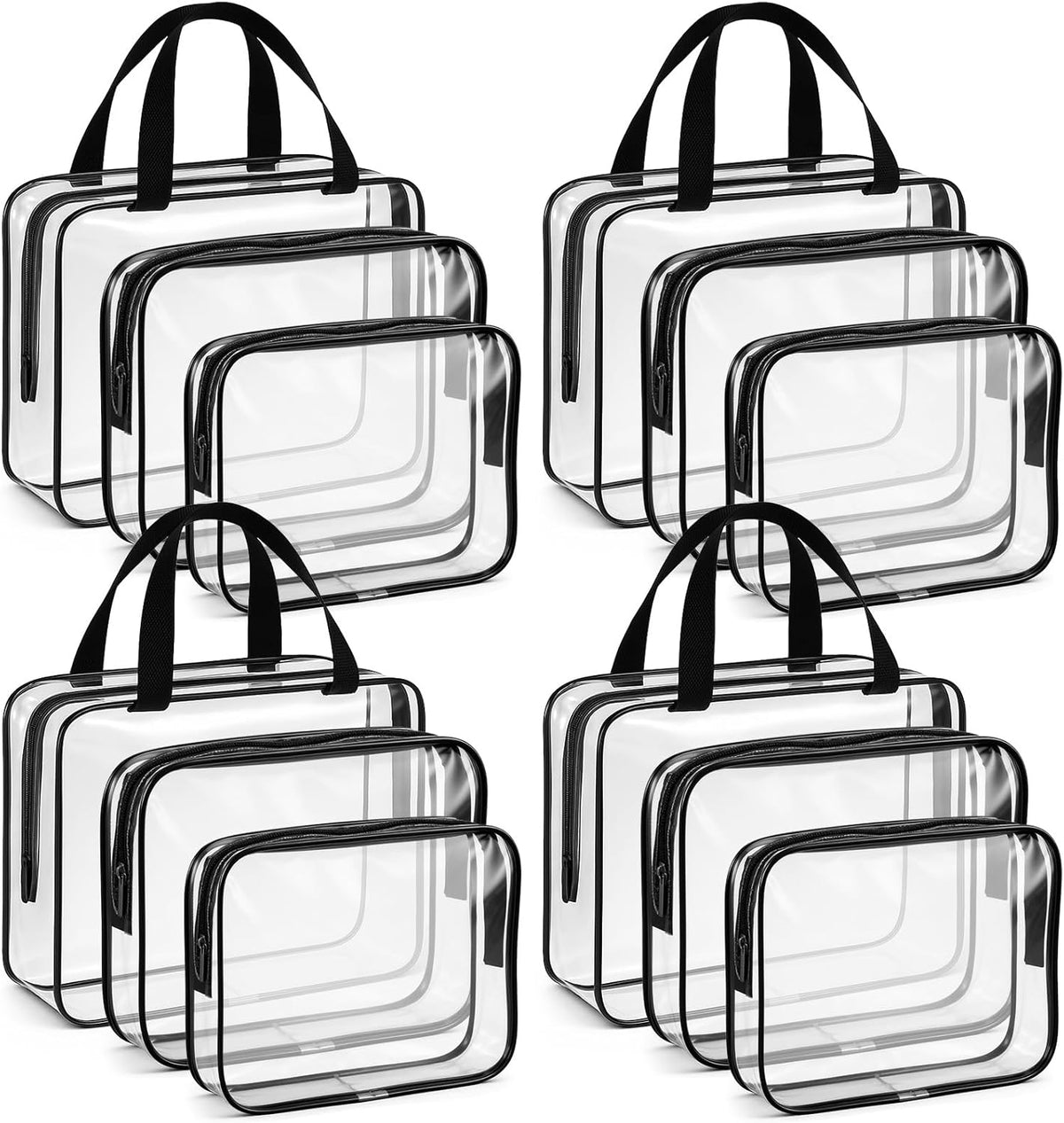 12 Pack Clear Makeup Bags, PVC Clear Pouches with Zipper TSA Approved Waterproof Storage Bags Multipurpose Pouch with Handle for Suitcase Pants Cashmere Sweaters Shirts Dress Storage