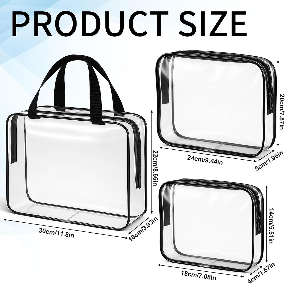 12 Pack Clear Makeup Bags, PVC Clear Pouches with Zipper TSA Approved Waterproof Storage Bags Multipurpose Pouch with Handle for Suitcase Pants Cashmere Sweaters Shirts Dress Storage