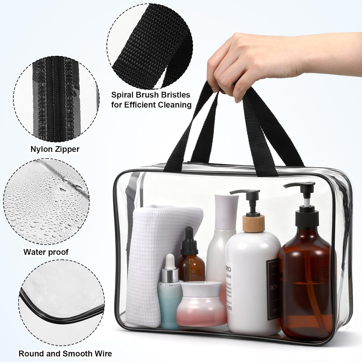 12 Pack Clear Makeup Bags, PVC Clear Pouches with Zipper TSA Approved Waterproof Storage Bags Multipurpose Pouch with Handle for Suitcase Pants Cashmere Sweaters Shirts Dress Storage